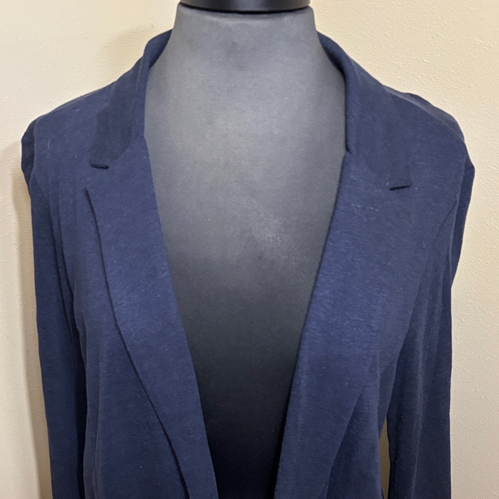 J Jill Navy Blue Open Front Blazer, Linen blend, large, EUC - Picture 2 of 7
